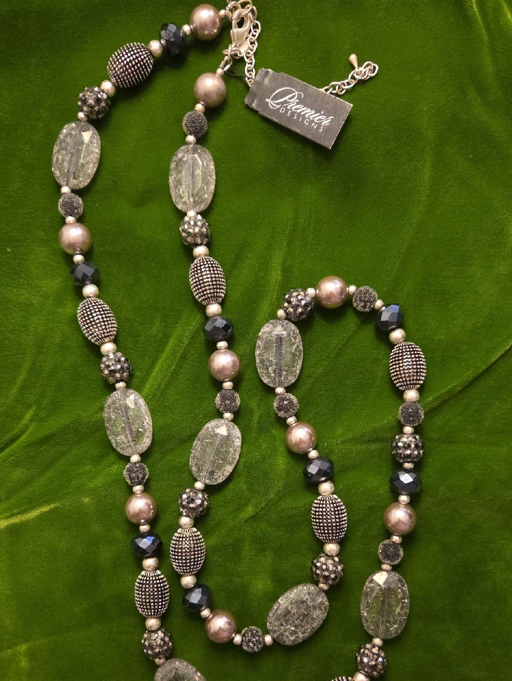 Premier Designs Gray, Silver and Black Mixed Bead 36" Necklace
